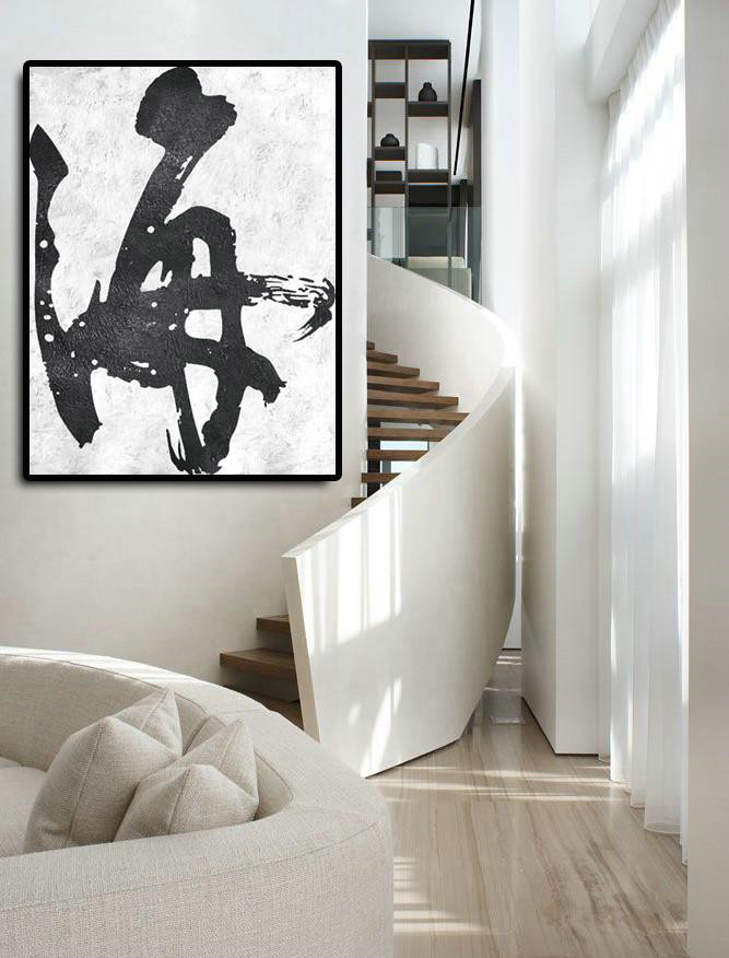 Handmade Painting Large Abstract Art,Black And White Minimal Painting On Canvas - Acrylic Painting Wall Art